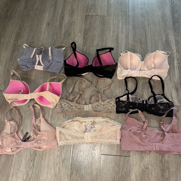 Victoria’s Secret Lot 9 PINK Lace Padded Push Up Bra 34 D - Picture 2 of 9